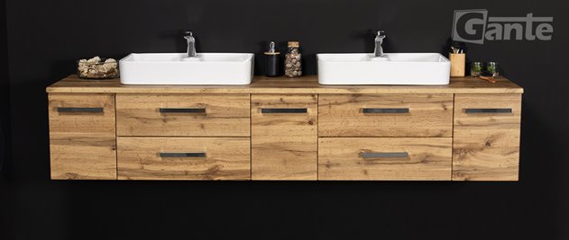 Szafka wisząca z umywalką 210 z dwiema umywalkami C2 seria Fokus NE