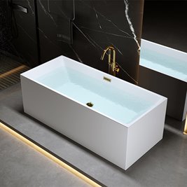 Wanna wolnostojąca prostokątna przelew i korek złoty 160 cm Santa Hydrosan