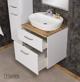 Szafka łazienkowa wisząca z umywalką nablatową 60 cm SETTO MODULO kolor biały połysk