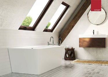 Wanna akrylowa, przyścienna wolnostojąca Iseo Corsan 160 cm korek klik-klak chrom