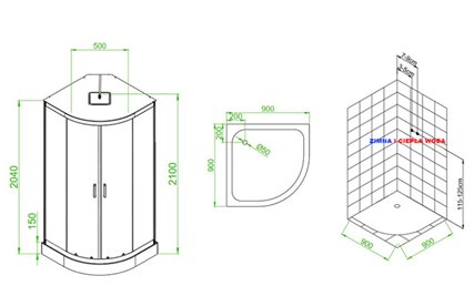 Kabina prysznicowa półokrągła zabudowana jasny środek 90x90 Clara