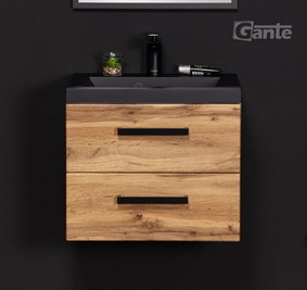 Szafka wisząca z czarną matową umywalką 50 cm kolor dąb naturalny 39/2 seria Fokus Loft Gante