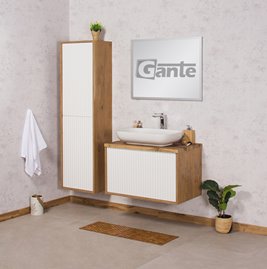 Szafka łazienkowa wisząca z umywalką dąb naturalny/biały mat 80 cm Venus Gante