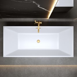 Wanna wolnostojąca prostokątna przelew i korek złoty szczotkowany 170 cm Santa Hydrosan