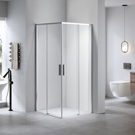 Chromowana kabina prysznicowa kwadratowa Super Slim Nova 80x80 drzwi rozsuwane
