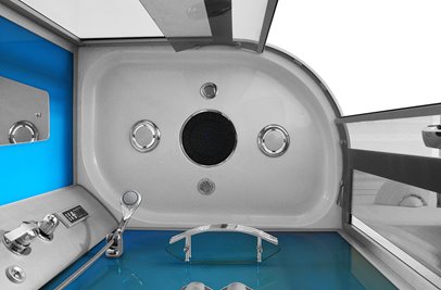 Kabina prysznicowa z hydromasażem na niskim brodziku błękitne ścianki 120x85 prawa MO-18220