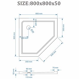Biały brodzik prysznicowy pięciokątny struktura kamienia 80x80 RAVE-WH-80 wysokość 5 cm