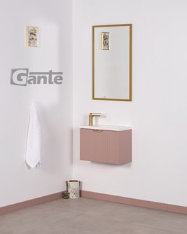 Szafka łazienkowa wisząca z umywalką pudrowy róż mat 50 cm Fresco Gante