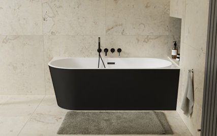 Wanna przyścienna czarno-biała narożna prawa syfon z przelewem chrom 150 cm Zoya B&W Besco WAS-150ZBP