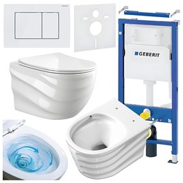 Zestaw podtynkowy stelaż GEBERIT DUOFIX + miska SKAL-WH-RIM-03 + przycisk DELTA 30 biały