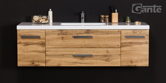 Szafka wisząca z umywalką kolor dąb naturalny 140 cm seria Fokus NE