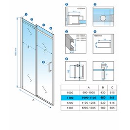 Złote drzwi prysznicowe do wnęki 105-110 cm rozsuwane szkło 8 mm KZ09B