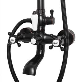 Czarny zestaw prysznicowy z wylewką retro Bergamo Rea