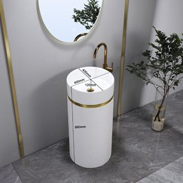 Umywalka wolnostojąca ceramiczna okrągła biała 86x40 cm SCOT1-WH-WOF-860