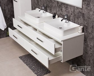 Szafka wisząca z dwiema umywalkami 160/50 cm blat biały seria Fokus B