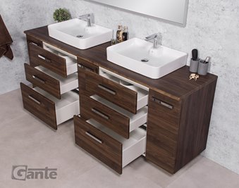 Szafka łazienkowa wisząca z umywalką nablatową 210 cm 50/3 Fokus kolor orzech