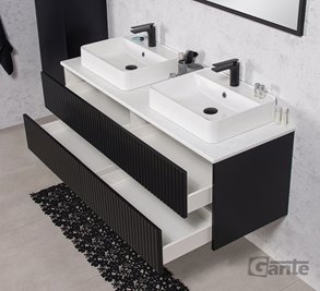 Szafka łazienkowa wisząca frezowana z umywalką 140 cm Mirage kolor czarny mat