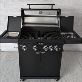 Grill gazowy ZEUS-C kolor czarny ruszt żeliwny moc 14,5 kW + pokrowiec + palnik boczny + LED