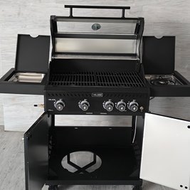 Grill gazowy ZEUS-C kolor czarny ruszt żeliwny moc 14,5 kW + pokrowiec + palnik boczny + LED