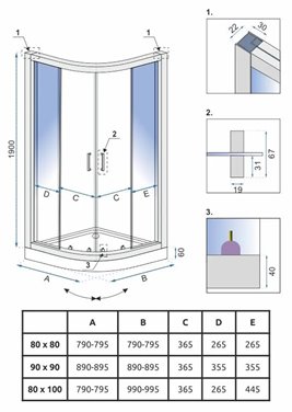 Chromowana asymetryczna kabina prysznicowa z brodzikiem rozsuwana 100x80 cm Look Rea Lewa