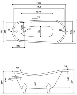 Wanna wolnostojąca 170 nogi białe Otylia Besco