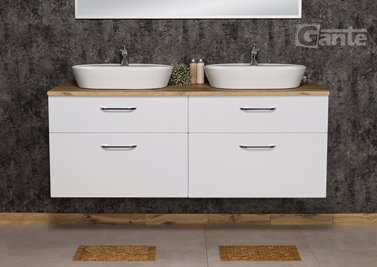 Szafka łazienkowa wisząca z dwiema umywalkami nablatowymi 160 cm SETTO MODULO kolor biały połysk