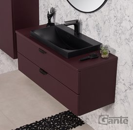 Szafka łazienkowa burgundowa z czarną umywalką nablatową czarny uchwyt 100 cm Magnolia Gante