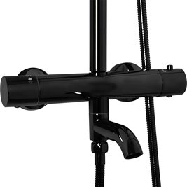 Czarny połysk zestaw prysznicowy z termostatem i wylewką Lungo Rea Black