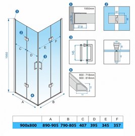 Kabina prysznicowa drzwi składane czarna prostokątna 90x80 KZ12A
