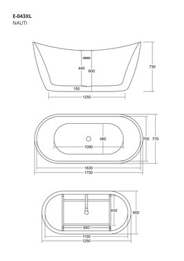 Wanna wolnostojąca akrylowa Nauti Corsan 170 cm korek klik-klak chrom