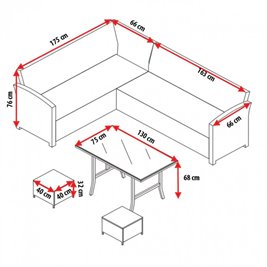 Zestaw mebli ogrodowych z technorattanu narożnik, stół, pufy Toledo