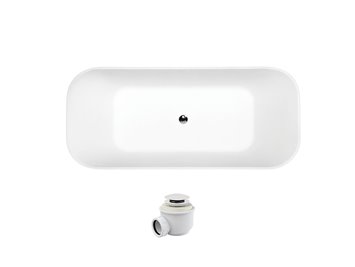 Matowa wanna wolnostojąca z konglomeratu + klik-klak biały 160 cm Assos Matt Besco WMMB-160AKW