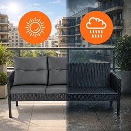 Zestaw mebli ogrodowych z technorattanu sofa, stół, krzesła, pufy Manas zdjęcie 18