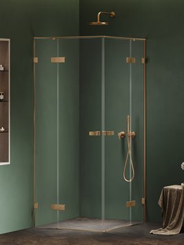 Kabina prysznicowa prostokątna 90x100 cm złoto szczotkowane, zawiasy 180º AXJ-0615 Gold Brushed New Trendy