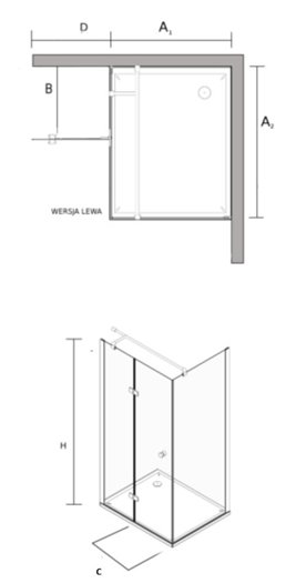 Kabina prysznicowa, prostokątna 100x80 cm BK247T08/10L
