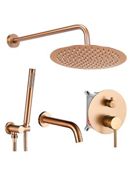 Miedź szczotkowana zestaw wannowo-prysznicowy podtynkowy box Lungo Rea