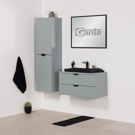 Miętowa szafka łazienkowa wisząca z czarną umywalką nablatową czarny uchwyt 80 cm Magnolia