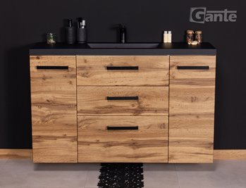 Szafka wisząca z czarną matową umywalką 120 cm kolor dąb naturalny 39/3C seria Fokus Loft Gante