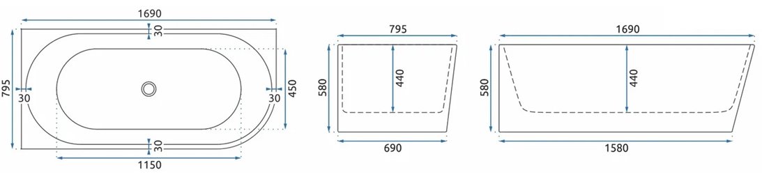 Wanna przyścienna narożna lewa 170 cm Sydney Rea