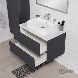 Szafka łazienkowa wisząca frezowana z umywalką 80 cm Mirage kolor szary mat