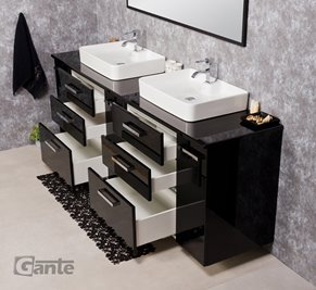 Czarna Szafka wisząca z dwiema umywalkami 210 cm LUNAC3 seria Fokus C