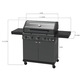 Grill gazowy ZEUS-D kolor czarny ruszt żeliwny moc 17,5 kW + pokrowiec + palnik boczny + LED
