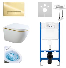 Zestaw podtynkowy kompletny stelaż + miska MIZU-WH-GL-TR-02 + przycisk ST+H GOLD