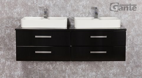 Czarna szafka wisząca z dwiema umywalkami 140 cm Luna seria Fokus C