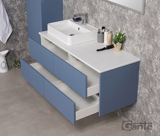 Szafka łazienkowa wisząca frezowana z umywalką 120 cm Mirage kolor niebieski mat