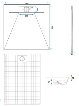 Brodzik kwadratowy szary struktura kamienia smc 90x90 Bazalt Grey Rea