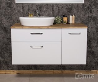 Szafka łazienkowa wisząca z umywalką nablatową i koszem 120 cm SETTO MODULO kolor biały połysk