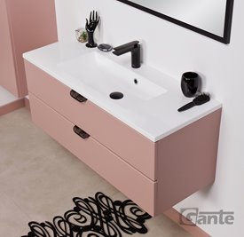 Szafka łazienkowa pudrowy róż z umywalką czarny uchwyt 100 cm Magnolia Gante