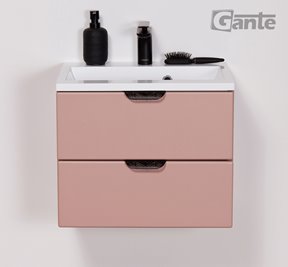 Szafka łazienkowa pudrowy róż z umywalką czarny uchwyt 50 cm Magnolia Gante