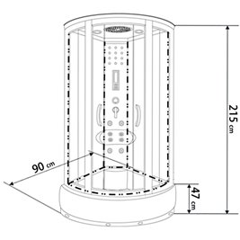 Kabina prysznicowa z hydromasażem głęboki brodzik czarne ściany 90x90 WSH7101-90